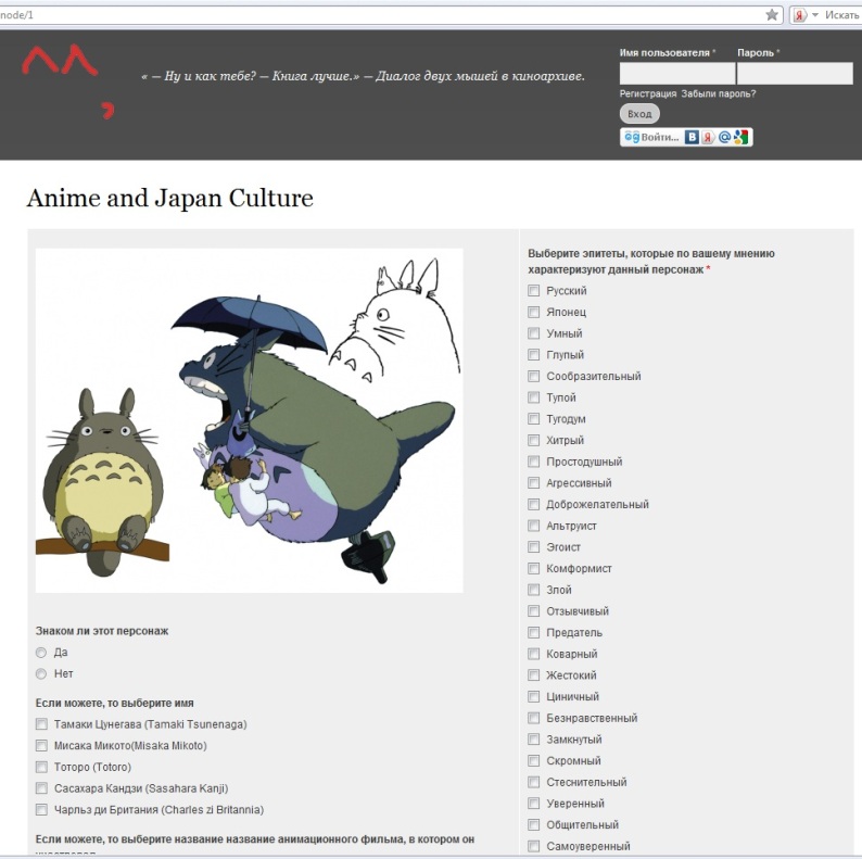 Пример страницы из опроса, пожалуй, с самым известным анимэ-персонажем © Анна Наймушина